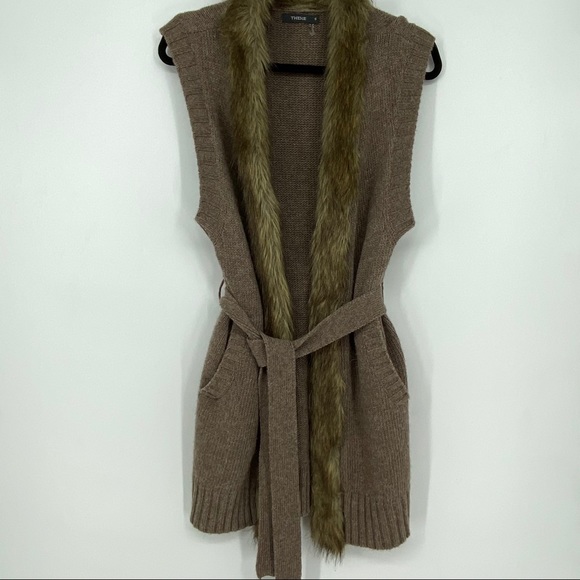 THEME Faux Fur Collar Open Front Vest Size Small - Picture 3 of 9